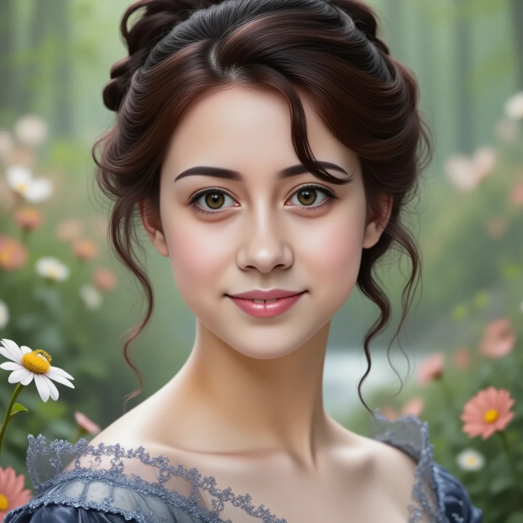 Smiling happily, Impasto painting style, a beautiful rendition of a Martin Johnson Heade , by Herbert Bayer beauty512