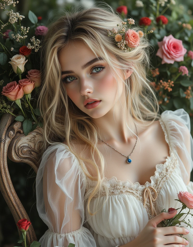 (NSFW) (Half Body) stunningly beautiful, Caucasian, slender, small breasts, pre-pubescent intersex, seductive Victoria's Secret, blue eyes, curls