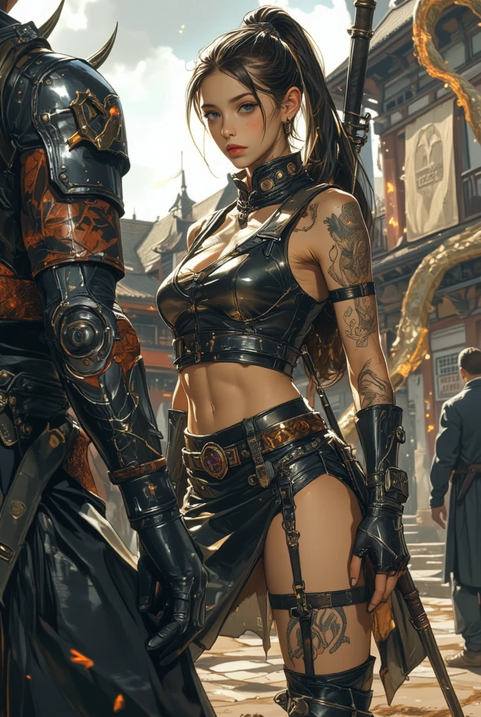 (((mulher))), (((melhor qualidade))), (((obra prima))), (((adulto))), (((1girl))), ((( de costas ))), ((( corte de cabelo bob ))), Uma gladiadora cyberpunk mulher de 25 anos com corpo perfeito, ((( Back view ))), ((( butt ))), shoulder pads with metal spines, Gladiadores do Brooklyn, (( corte de cabelo bob )), tiny leather panties, camiseta de time de rugby rasgada, quase nua no estilo selvagem urbano de Simon Bisley para a capa da revista Heavy Metal, Cabelo loiro curto, Minimum clothing, Metal protection on the left arm with intricate graphics, Dark red with white stars and white and navy blue checkerboard pattern, armadura, cheio de pontas e rebites, (((do joelho pra cima))), cabelos loiro branco curto, no fundo uma parede pintada por Shepard Fairey com um design intrincado