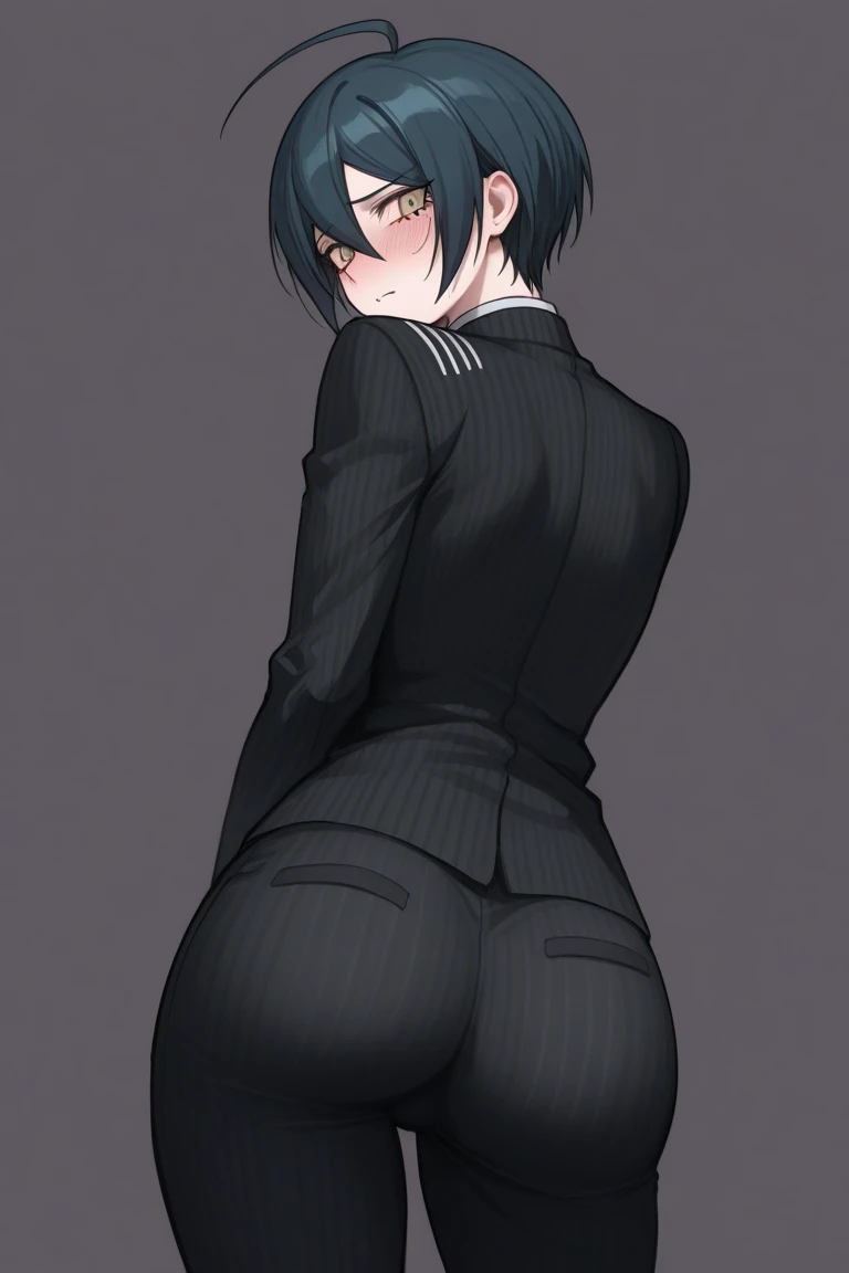 beautiful, masterpiece, best quality, 1girl, kino, arms up, ass, black hair, bodypaint, bottomless, female focus, from behind, goggles on headwear, hat, kino no tabi, looking back, painted clothes, short hair, solo  <lora:my_KinoKinoNoTabi_v1:0.65>