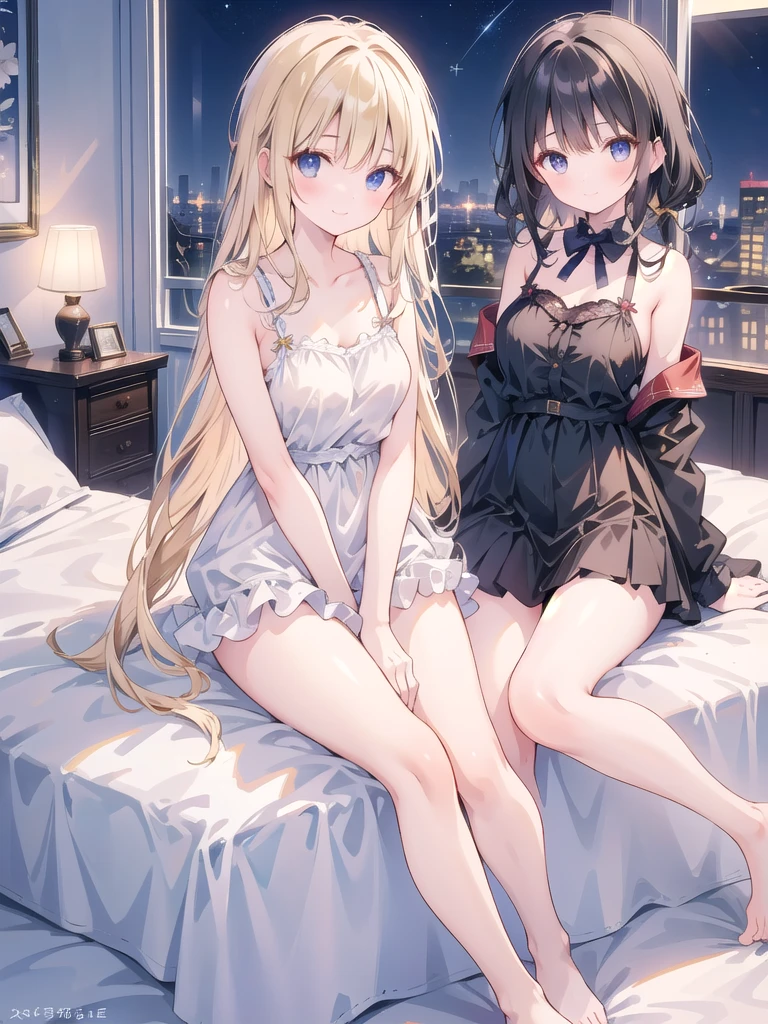 A group of maids, (in bedroom), various hair styles, harem, night, details face, short skirt, seducing, sleeveless, armpits