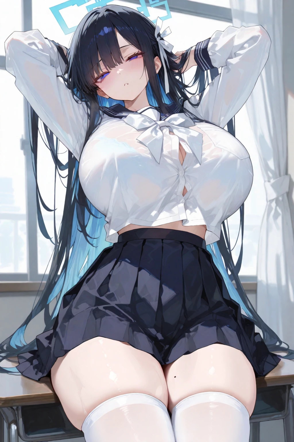 ((showing underwear, low angle)),((one girl)), ((best quality)), ((super detailed)), (8k), highly detailed, ((beautiful big breasts)), peanut butter brown bob hair, amazing face and eyes, blue eyes, (stunningly beautiful girl), flower garden, (plunging uniform), (see-through light blue panties: 1.2), (sweaty butt), (torn pantyhose)