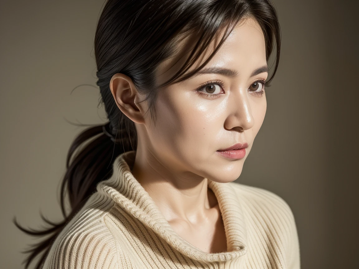 Best quality,masterpiece,ultra high res,(photorealistic:1.2),1girl,in the dark,deep shadow,low key,slim body,taipei street alley,dynamic pose,face closeup,(cleavage:0.8),medium breasts,white shirt,brown hair,<lora:janel_tsai>,