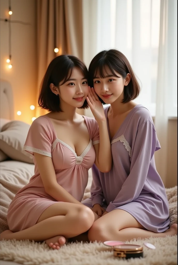 Big breasted girl in sundress pajamas