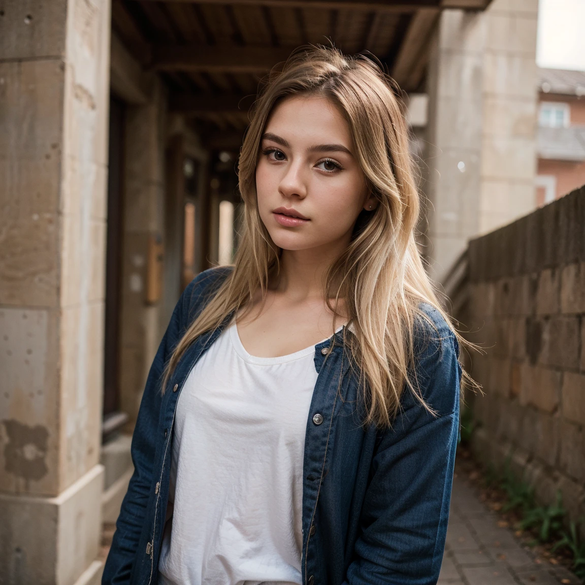 Night, RAW photography, (((very beautiful portrait))), (sparkling skin)), 1 girl, 16-year-old girl in Prague, (((natural blonde sexy girl hot 