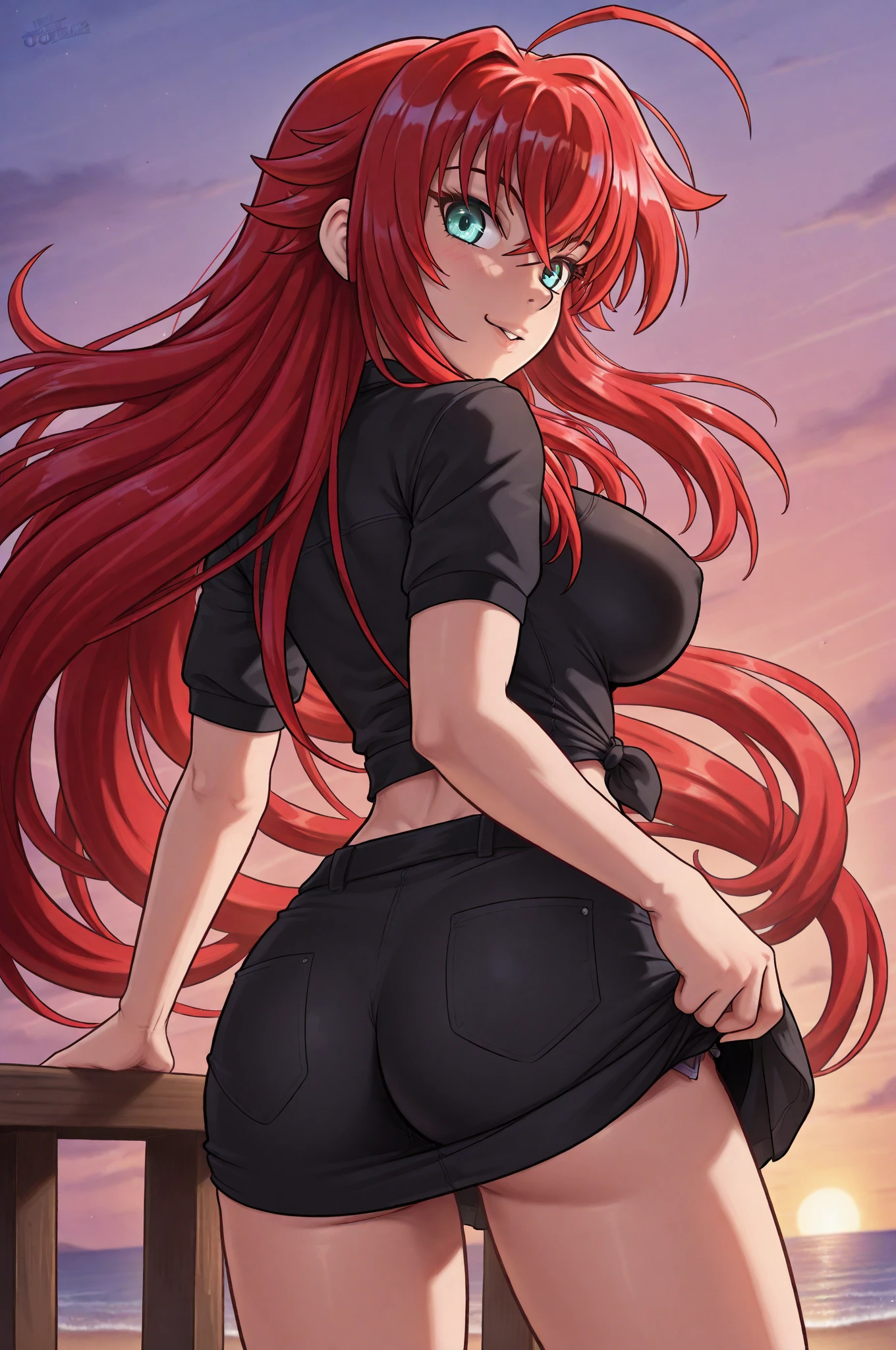 Rias Gremory (High School DxD), Akeno himejima (High School DxD), 2 garotas, pose sensual, empinando a bunda para a tela, bunda grande, peito grande, roupa de coelho, hands lifting the ass