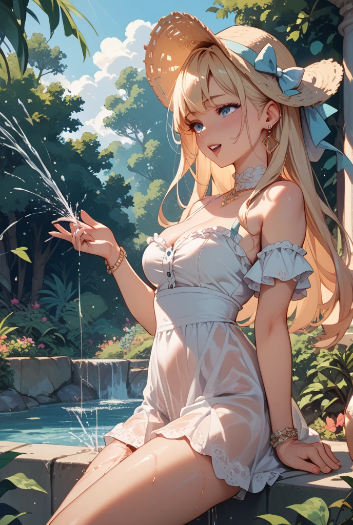 ((Finest quality)),(超A high resolution),(Ultra-detailed細),(Meticulous portrayal),((the most picturesque works of art),Ultra-Precision Art,The art of astounding depiction,Fantasyart:1.5, ((Beautiful flowers々:1.5)), (Body eroded by flowers:1.3),Glamorous body:1.3,fancy background effects、masterpiece、Fancy details、(NSFW 1.1), ((1girl in)), ((masutepiece)), ((Highly detailed:1.3)), In crystal clear water,beautiful woman entering the lake, ((long yellow hair)), Wet hair, Wearing a light transparent dress, clothed bathing, steam, (Rose petals floating in water:1.3), Early morning light, Ivory Gold AI, windows, Crepscular lighting, 、Lace sheer underwear、very very gigantic boobs、Pink nipples、pink areolae,透けて見えるPink nipples、透明なpink areolae、lace and string shorts.、princess carry,Sexy lingerie with lace and strings,See-through sexy lingerie,Transparent lingerie、translucent dress、pearlsescent、pearls、Sexy Harness、Sexy garter belt、Sexy Stockings、Well equipped,intimate, rose garden、Multicolored roses、lake with floating roses、Lying down、Open legs、Spread your legs、Open thighs、Immersion in water、Wet body、splash water、gorgeous flower decoration、big flowers、stylish hair、Moon, lantern, Night, Solo, playing in the water, Water, hair flower, flower, Outdoors, skyporn, full Moon, Rain, lantern, wet clothes, skyporn, wet hair (((masutepiece),(the Extremely Detailed CG Unity 8K Wallpapers),Best Quality,Cinematic lighting,Detailed background,Beautiful detailed eyes,Bright pupils, (extremely delicate and beautiful),(Beautiful and detailed eyes description), Ultra-detailed,masutepiece,)),((Yellow eyes))
