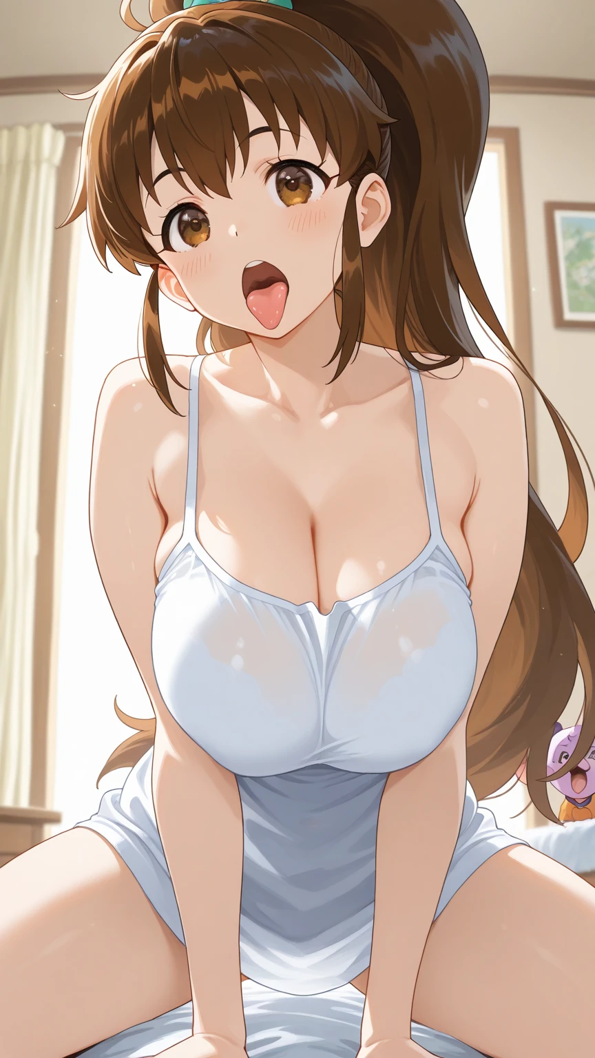 upper body,in the train,(bouncing breasts),(slip dwon bra:2),(breasts out:2) ,tears, (open legs, leaning forward,mini skirt, open shirt) , (blush,surprised,svreaming),(areolae,nipples) , (arms behind back),(cum in pussy,open mouth) ,( ugly man  is pulling down bra behibd:2) ( ugly man is sex from behind) ,(slim), middle breasts,short hair,brown hair,wavy hair,single side bun