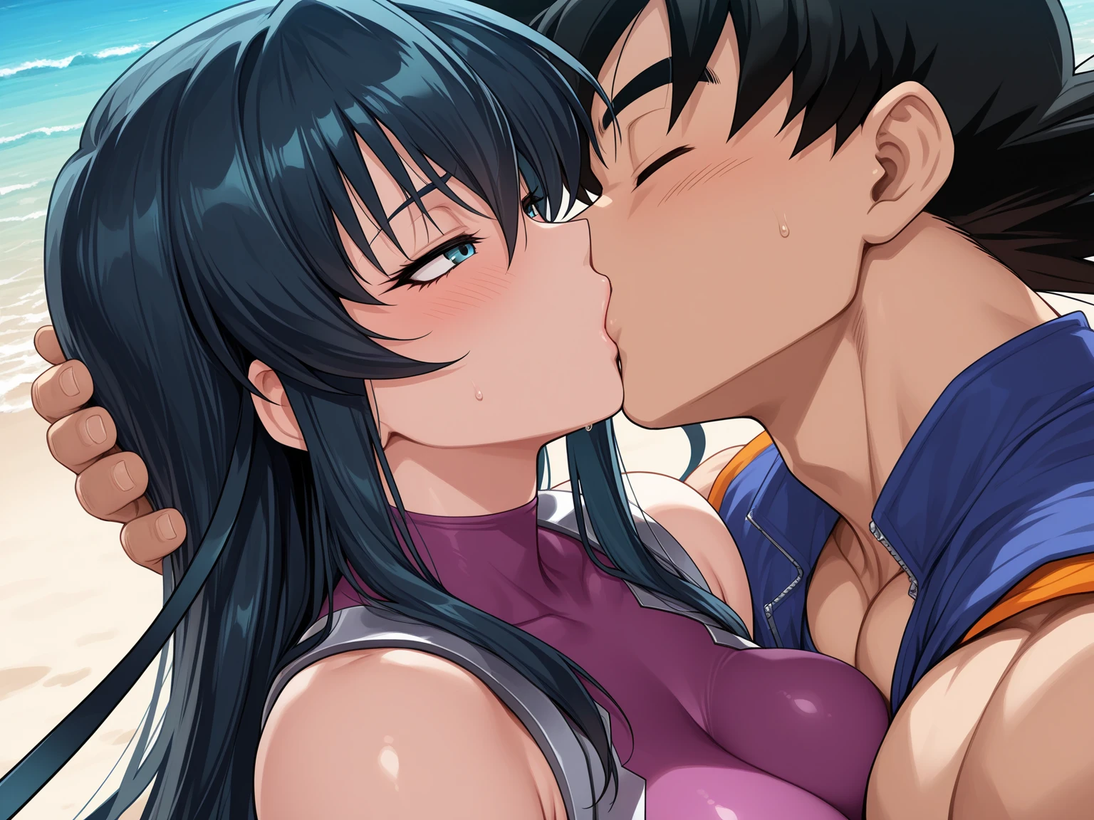 ((masterpiece, detailed)), 1girl, kanu unchou, Mature Woman, earrings, low-tied long hair, hair over one eye, rodo, (old worker), retired, ( surrounded by old men:1.5), (multiple old mans:1.5), hetero, Tropical, (Sandy Beach:1.2), (Outdoor:1.1), Very embarrassed, blush, (The old man is naked:1.2), Big Breasts, Fill the screen with a woman, No correction, black bikini, areola slip, Kneel, sidefellatio, 1boy, penis, fellatio, from side, close-up, UHD, retina, masterpiece, 16k