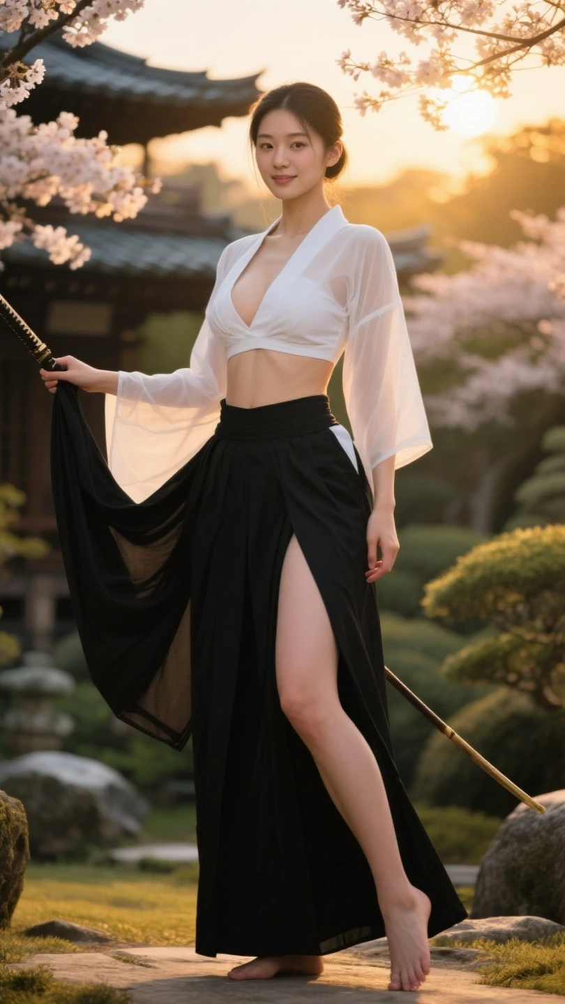 <lora:lora:Yoimiya:1:1,1,1,1,1,1,1,1,0.5,1,1,1,1,1,1,1,1>,cowboy shot, yoimiya_genshin, sweet girl, 1girl, blonde hair, hair ornament, ((bandaged chest)),(sarashi), chest tattoo, flower tattoo, arm tattoo, black sash, ((hadanugi dousa)),(single bare shoulder), (orange short kimono),bare legs, ((high heels)), (standing naturally:1.5), long legs, tall, full body, outdoors, ((bamboo forest)),(creek), rock path,