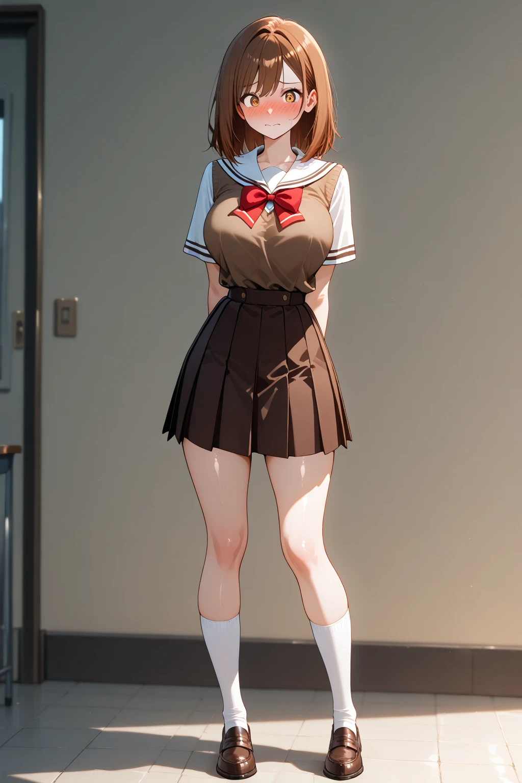 (masterpiece, 4k ,ultra detailed:1.2),(beautiful face:1.2),(anime:1.2),illustration,(solo:1.2),(looking at viewer:1.4),portrait,(supermodel:1.3),(blue school uniform:1.3),(red hair),13yo,(simple choker:1.1),(yellow panties),(string,abs,smartphone,child,small breasts,petite:1.1),(sfw,nipple,flat chest,un dress,:1.4),(from below),(full body:1.2),(flower hair ornament),(multi view:1.3)