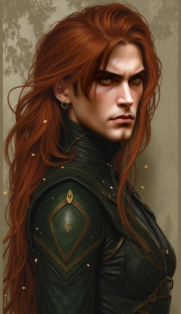 man, adult, young, long ears, red hair, green eyes, freckles, medieval fantasy, DND