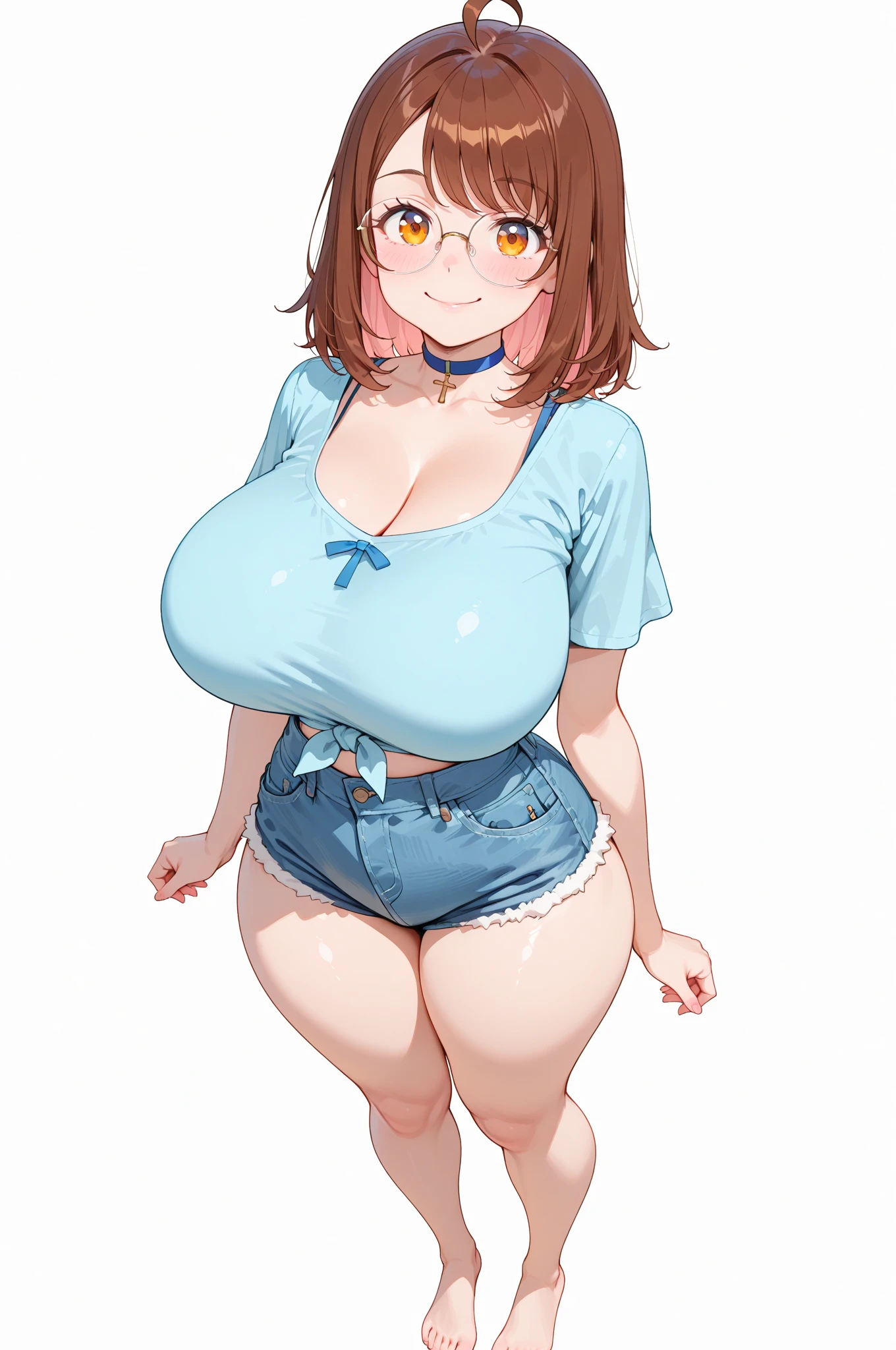 {{Cute face}},One girl,Huge Breasts, Have, White Background, Both sides up, Swimwear ,{{{Plump, thick thighs}}},{Knee-high socks},Are standing,{{Full Body Shot}},Happy,Huge Ass,Raised areola