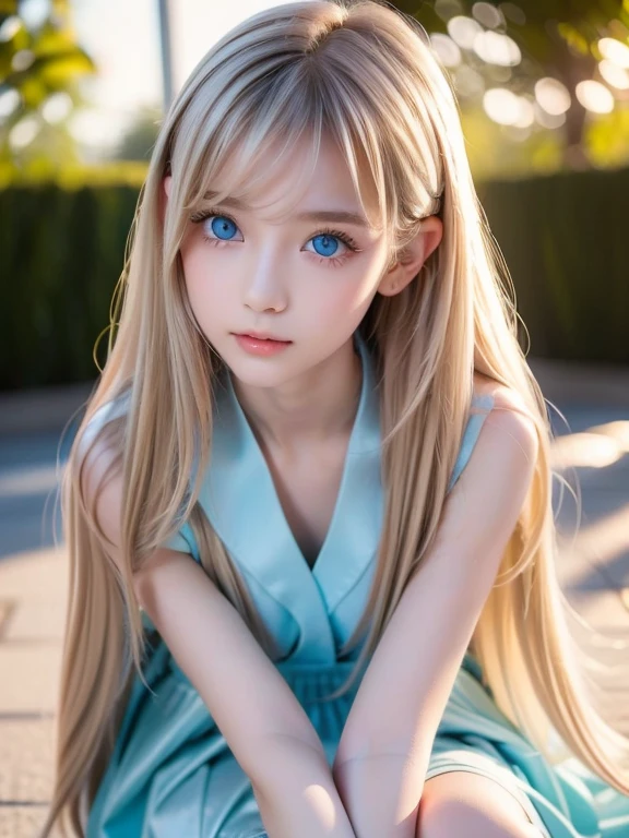 petite, little, flat_?????, skinny,  Very cute and beautiful face、shiny very beautiful skin、Very beautiful and cute ???? pale blue eyes、Beautiful very long shiny silky blonde hair、14 year old little very beautiful cute girl、Beautiful little smile、clear double eyelids、 gym uniform,