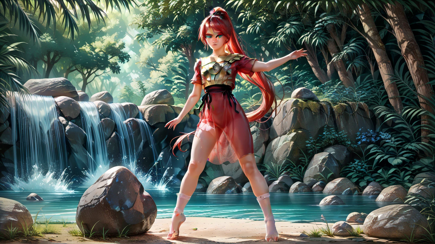 Fully naked Erza Scarlet fucking with a man in nature.