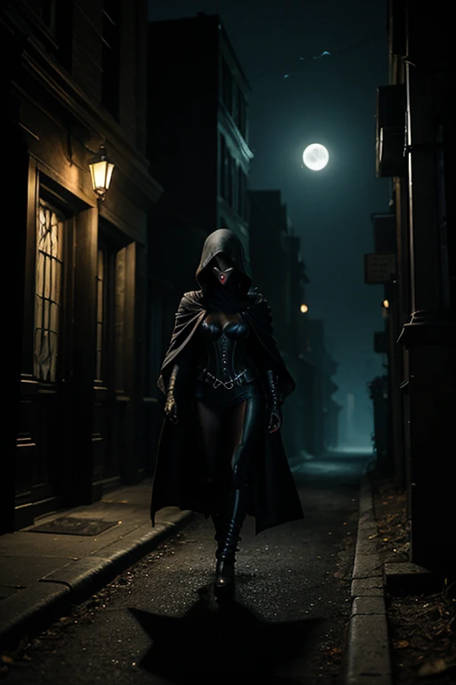 Environment: A dark night envelops the city of Noctisburg. Narrow streets, lit by flickering lanterns, create dancing shadows. Weathered stone walls hold secrets whispered by night winds. The air is thick, filled with distrust and the welcoming Curse of Wrath that hangs like an eternal shadow over the city. Renegade Character: a black girl named Melissa Puerto Appearance: disheveled brown hair, dark clothes that absorb light, eyes that reflect the pain of abandonment. Big breasts, big ass, cleavage. Personality: Determined and reserved, Melissa hides her emotional scars behind a cold facade. Your soul is shaped by betrayal. Curse of Wrath Power: Shadows obey your command, wrapping around your hands like claws. Your wrath will intensify this power, unleashing a dark vision of destruction. Curse Marks: Shadowy tattoos that snake down his arm, glowing when the Curse is activated. Abilities: Supernatural speed, keen night vision and the ability to manipulate shadows for attacks and defense. Scene: Melissa walks along the dark roads of Noctisburg, facing the camera, a lonely silhouette in the darkness. Your footsteps echo, echoing your loneliness. As you approach a run-down tavern, murmurs of distrust spread. Furthermore, there is a sinister presence that leaves customers in an uncomfortable silence. Melissa's dark aura creates a tense atmosphere in the tavern, revealing a duality between the disowned boy and the town that disowned him. Additional Environmental Details: Fading light reveals faded murals that tell the story of the Curse of Wrath. The candles flicker, creating shadows that dance on the walls. The icy atmosphere reflects the emotional coldness that Kaito developed to survive in Noctisburg.