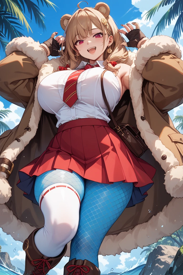 Huntress girl with rifle in snow fight pose,oriental,blade and soul,InkStyle,long red hair,Leather and fur coat,Cold,The artwork,2D,4K,Detailed,Fantasia