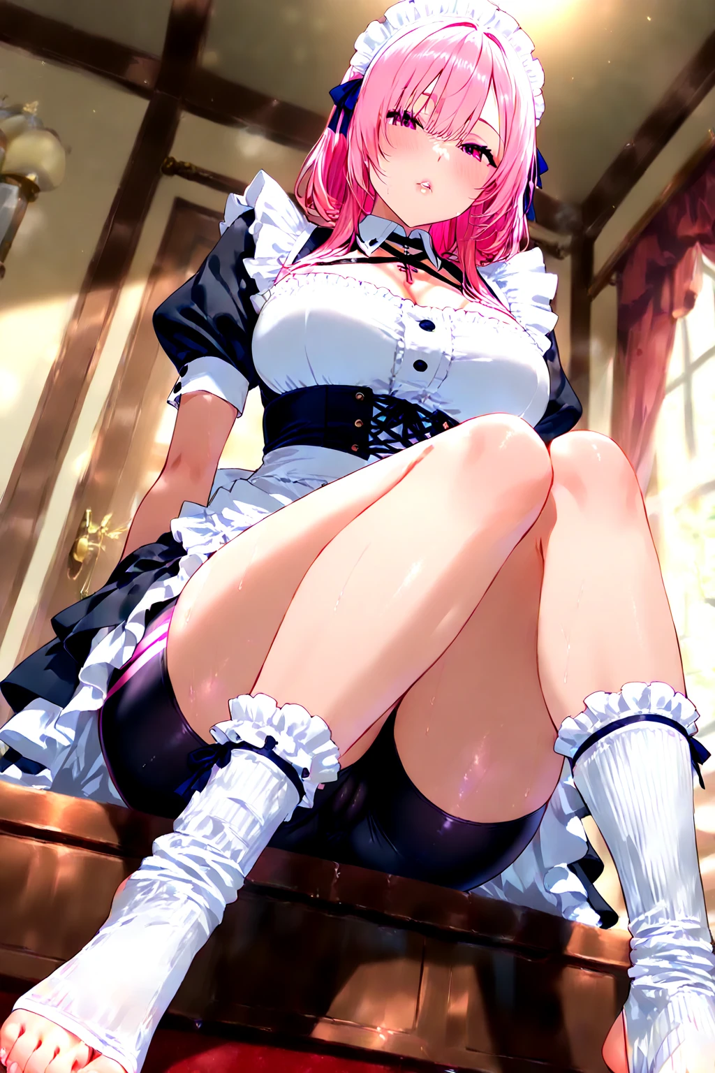 BDSM, twin_braided dollar, shackle, maid_headdress, gaggage, gaggage, Pigtails, chains, maidennurse, Spread_Legs, thighs, thighs, 1 girl, arms cuffs, 独奏, Underdressing, Closed_Missing Eye_Panties, ,8K,best quality,T's masterpiece,超A high resolution,(reality:1.4),RAW photogr,T's masterpiece,best quality,Watch your audience,The upper part of the body,adhesive tape、show off nipple、masturbation、 juices