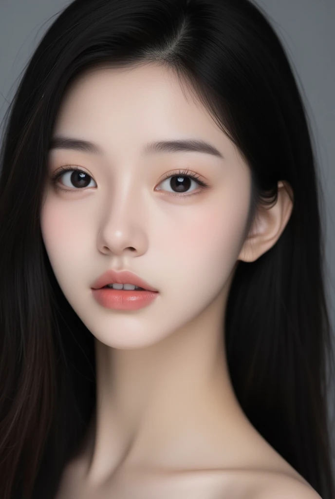 (Highest quality、Tabletop、8k、Best image quality、Award-winning works)、One woman、、(nude:1.3)、(The simplest pure black background:1.5)、(Face close-up:1.6)、Accentuate your body lines、Beautiful and exquisite、(look straight at me:1.1)、(Stand upright facing forward:1.1)、(Perfect Makeup:1.1)、(Bright lipstick:1.1)、Ultra-high definition beauty face、Ultra HD Hair、Ultra HD Shining Eyes、(Closed lips:1.1)、Super high quality vibrant glossy lip、Accurate anatomy、Very beautiful skin、Ultra-high resolution for beautiful, glowing skin、An elegant upright posture when viewed from the front