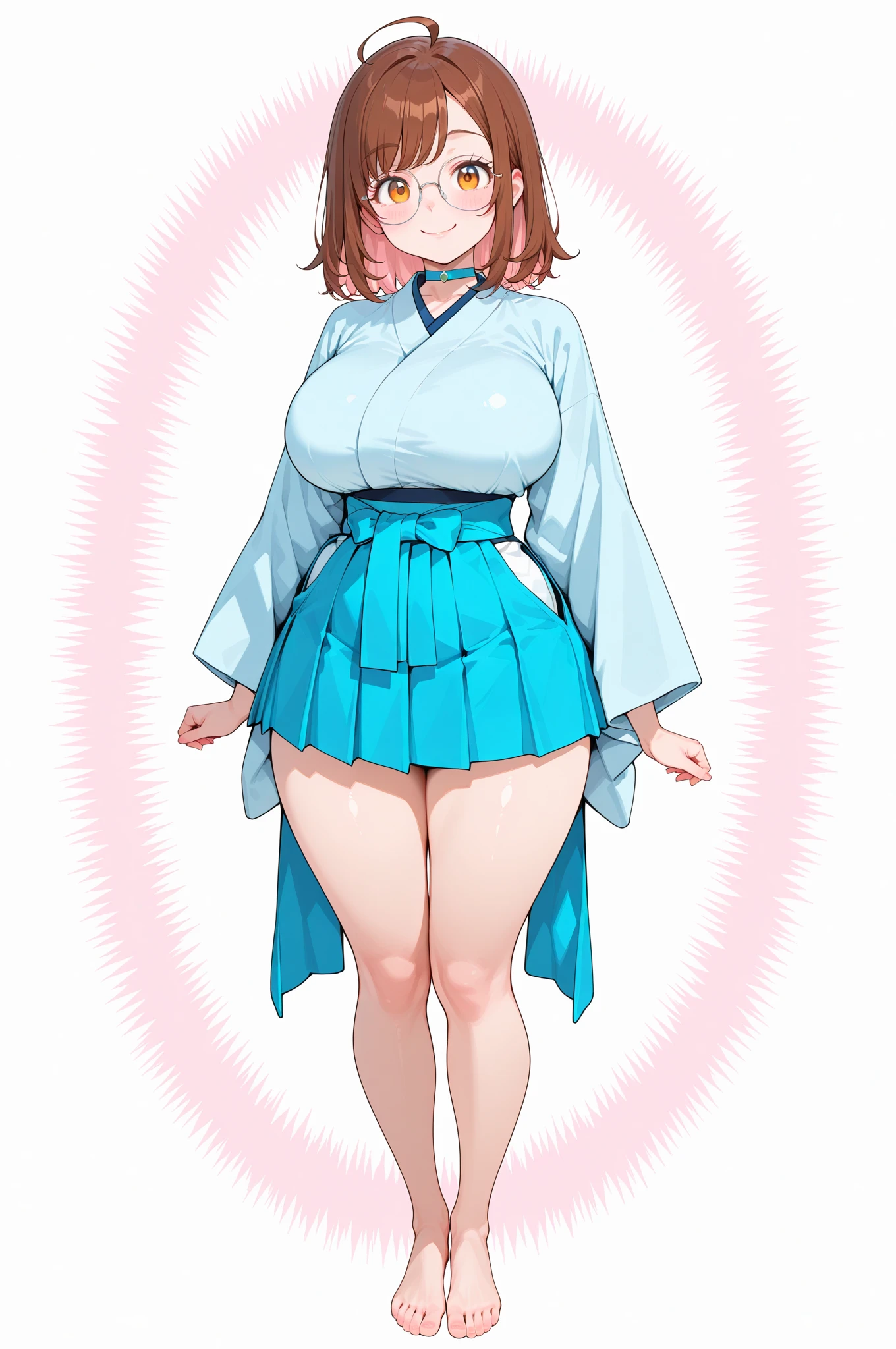 (masterpiece, best quality, highly detailed), 1girls, big belly, huge belly, art by kipteitei, round belly, chubby, curvy, belly grab, enormous belly, fat belly, thicc, bigger belly, really big belly, jiggly belly, glasses, japanese traditional clothes, tight breasts, ((full body))