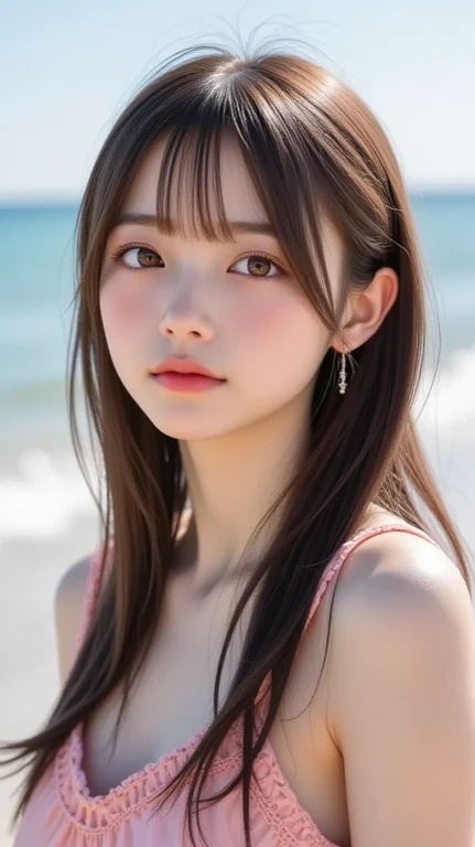 (Best Quality, 8k, 32k, Masterpiece, UHD: 1.2), Cute Japan Woman Pictures, 1 Girl, (Big), (Tall Women), (Abs), (Lips), Closed Mouth, (Medium Short Golden Hair), Double Eyelids, Wet Skin, T-Back, Realistic Rays, Beach