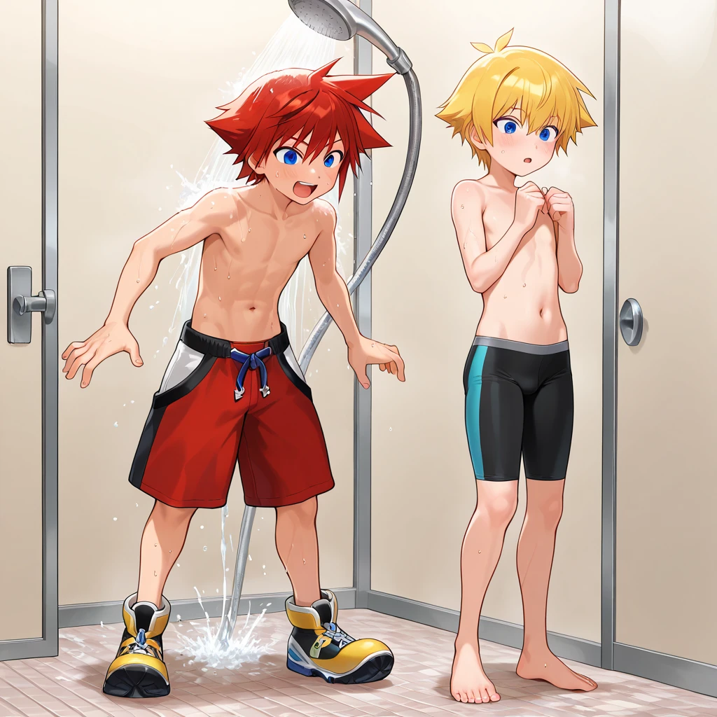 <lora:AnimeMaleB-CV0.1:1> <lora:PeeingThemselfV2_0-10:0.9> <lora:eyedirectionV1.8:0.8>, eyedirection, eyes, ((1boy wearing male underwear)) (peeing self, peeing, pee stain, pee stain on underwear, have to pee), shaggy hair, crotch bulge, twink, smirk, confident, proud, prideful, naughty face, full body