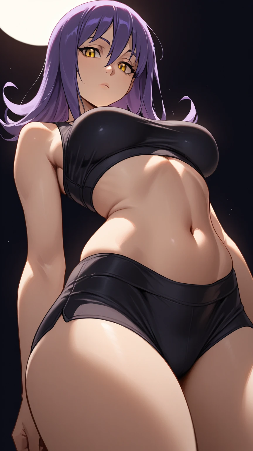 1girl, tied up hands behind back, scared, wearing bikini, tokoyami towa, tied legs as well, blue hair, blue eyes, detailed belly, attractive physique, sexy figure, looking at viewer with disgust.