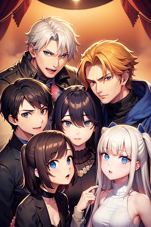 3 boys and 3 girls celebrating 1 character's birthday together posing for a photo in swimsuits