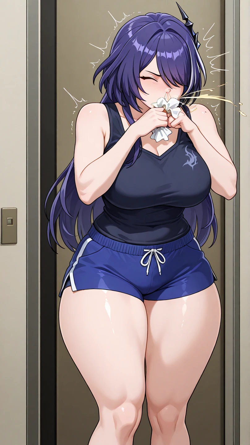 2 Asian girls, anime girls, both farting together side by side, desperate to poop, farting while standing, farting in public changing room, wearing sports outfit, stomach bloated, hands hugging stomach, pained expression, shocked and embarrassed, mouth open in shock, sweating, blushing, beautiful and cute face, anime art style, fit body, tall and thin, view from side, legs spread