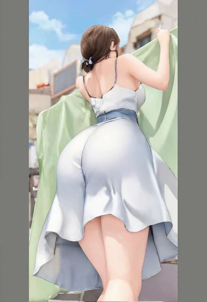 16k, 8k, 4k, best quality, extremely detailed fine touch, hyper detailed, highly detailed, top quality, extreme quality, ultra details, absurdres, masterpiece, amazing details, beautiful illustration, detailed face, source_anime, digital painting, anime, very aesthetic, natural light, sun light, light rays, dappled light, reflection, shadows, ray tracing, soft lighting, bright colors, vivid colors, hdr, volumetric lighting, firefly \(honkai: star rail\),1girl,solo,jacket,white dress,long sleeves,white flower,headband, 1girl,looking back,blush,embarrassed, big ass,ass focus,print panties,skirt lift,upskirt,from below,(スカートを抑える),thick thighs