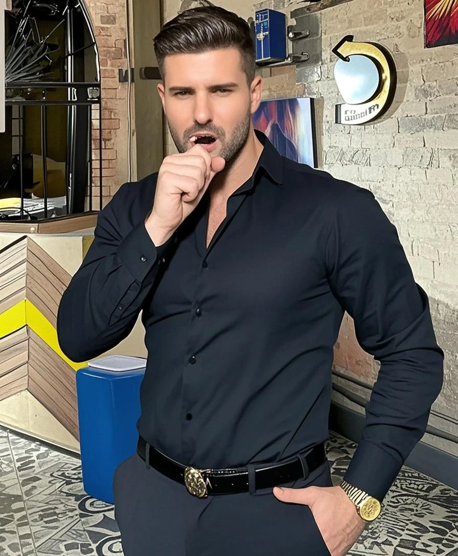 Foto real beleza masculina moda roupa preta moderna glamour luxo show alta costura homen latino atletico pedrarias brilho