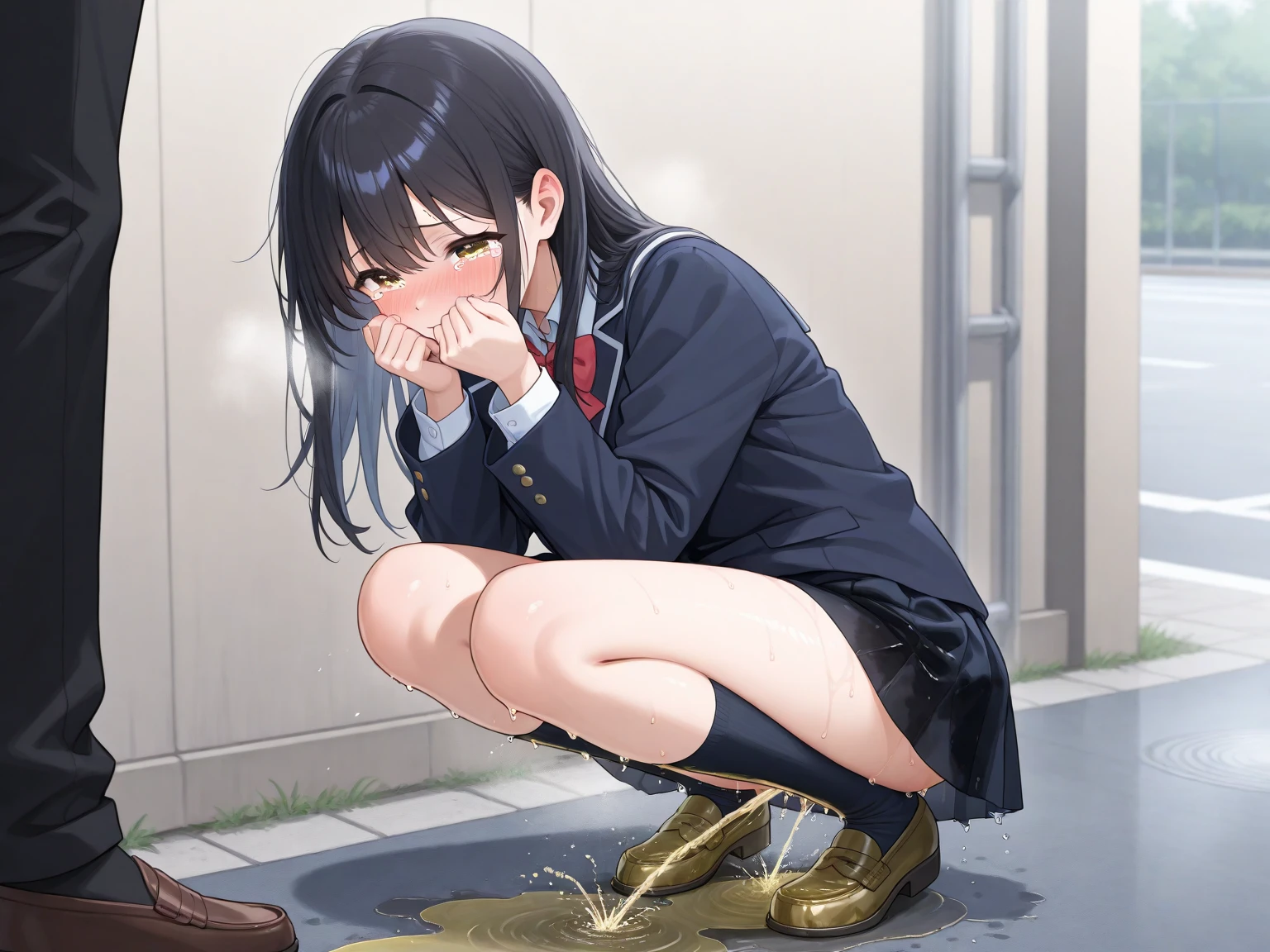 ((NSFW))、masterpiece、highest quality、pretty girl、(((Pissing)))、smile、(sexual climax)、Lewd、black socks