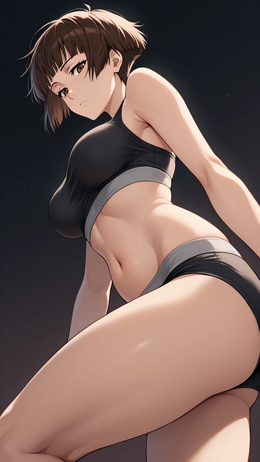top-quality、lighting like a movie、full of sweat、A dark-haired、small tits、  Woman in yellow-green sports bikini、Slender Line、Open legs on the bed、Dripping sweat、red blush、