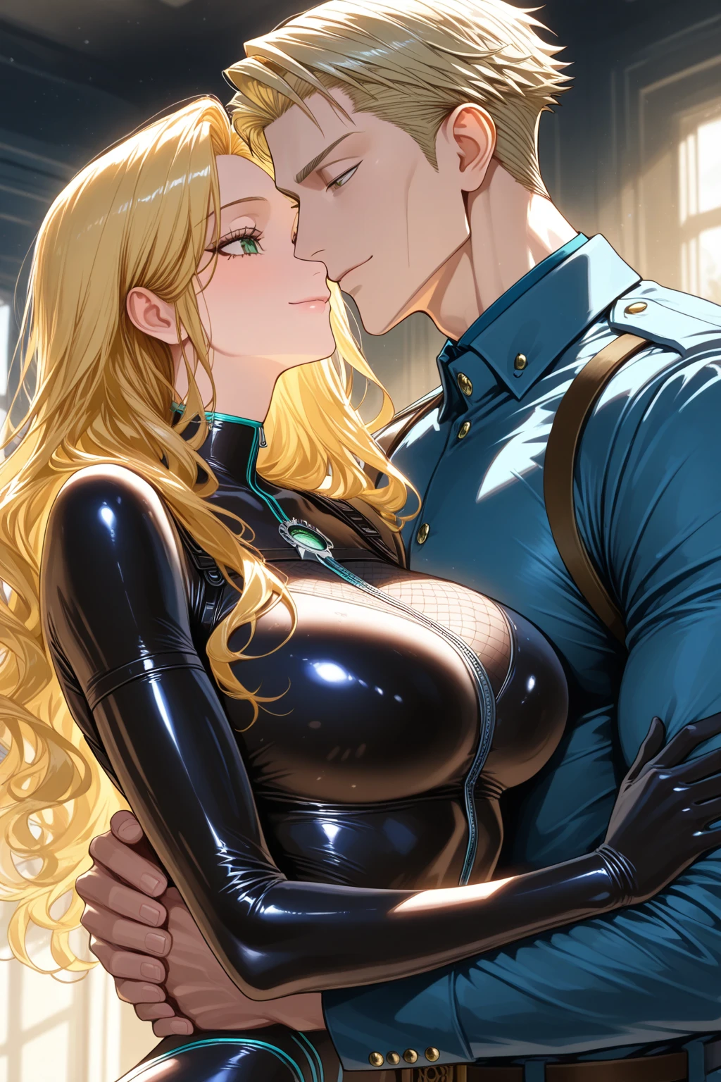 lesbian (very long yellow hair)(pechos big ones, Thighs big ones)(with clothes it is very tight) that he is kissing at school with his girlfriend,(pechos big ones, Thighs,(?????) big ones)lesbian love