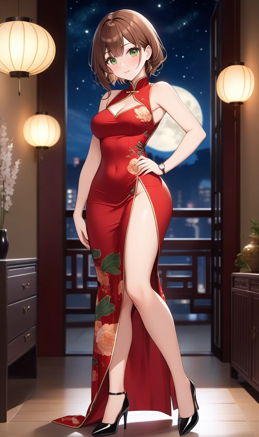 <lora:Elle_RaguV2:0.7> elle_ragu, huge_breasts, china_dress, standing, solo, masterpiece, best quality, detailed face, detailed eyes, highres,