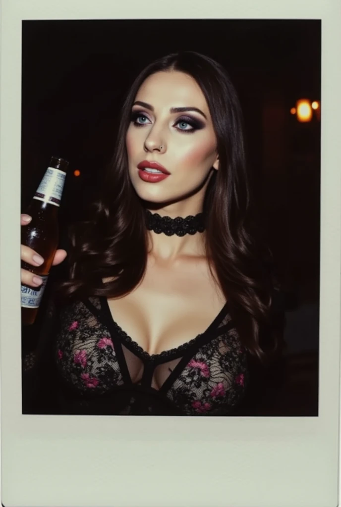 Create for me a realistic image of a sexy woman in lingerie holding a bottle of Dom Pérignon with a tattoo saying Malvin a sexier woman with more body