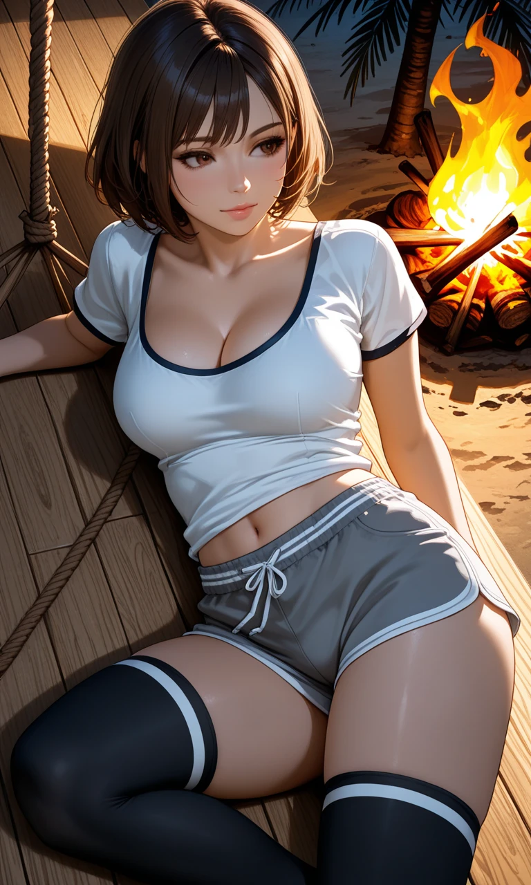 A Couple drunk camping party in forest hills,girl with short clothes big hips,detailed face and body,ultra-realistic,cinematic lighting,wide angle shot,vibrant ,moonlit night sky,stars,campsite tent,