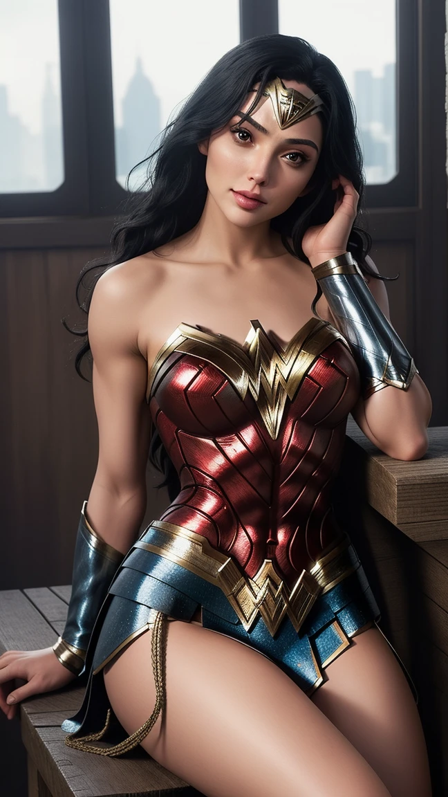 Gal Gadot、Wonder woman、A smile、Female sexy、crouching down、Open legs