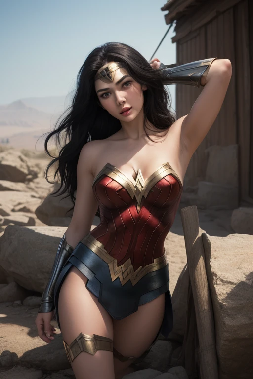 18yo,ponytail,(wonder woman :1.1),(damaged face:1.2),(Tattered costume:1.4),large breasts, erected nipples,cleavage of the breast,masterpiece, best quality,8k, abstract, psychedelic, neon, (honeycomb pattern), (creative:1.3), fantasy,nsfw,cameltoe,show off groin,groin focus,spread legs,from below,On the roof of a high-rise building,the morning sun,wet pussy,spread pussy,((Crying face:1.2)),from below,(muscular legs:1.3),(cum:1.2),((Shibari, arms behind back:1.4)), ((hands on back)), ((amarrada com cordas)), ((hands tied back)), ((rope restraint)),metal collar,(sitting:1.2)