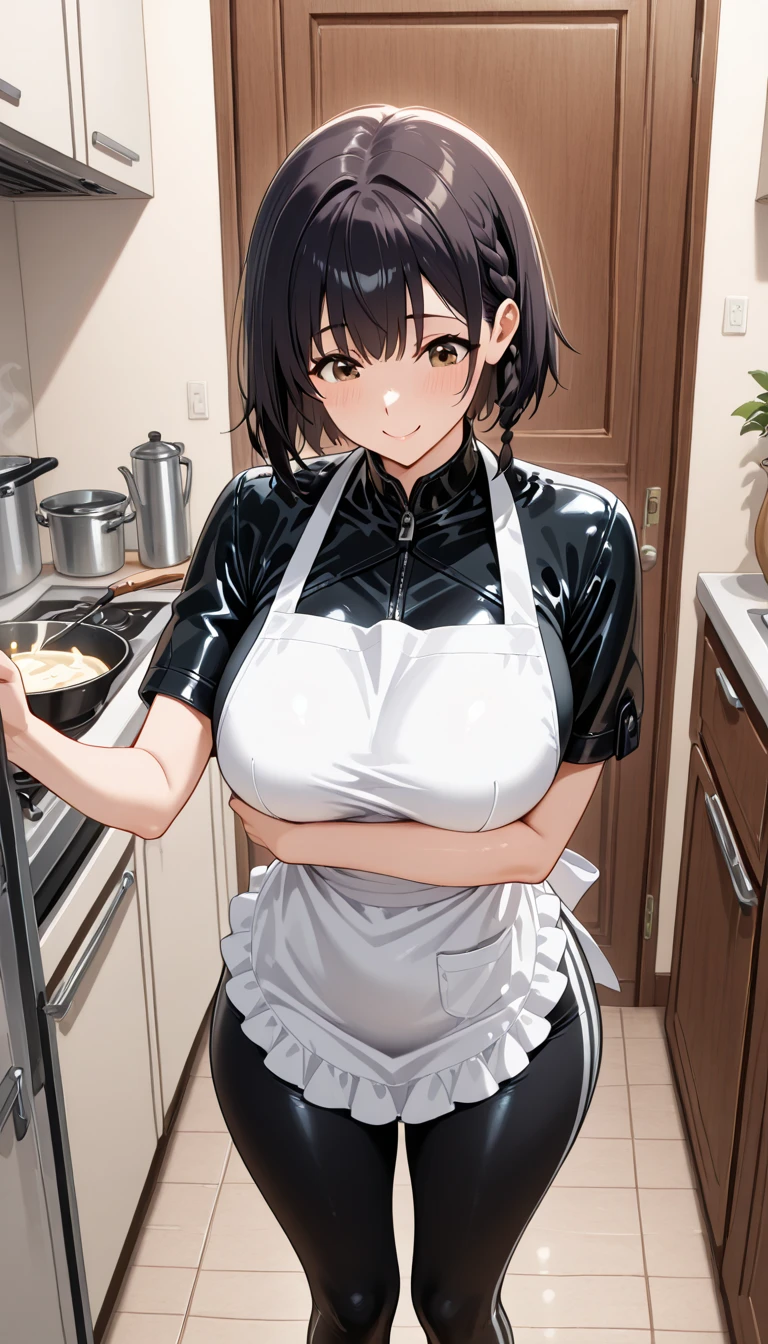 (Mature Woman:1.5), (mother:1.5), Ishtar, Fate Grand Order, (Absurd, 8k, 4K, Tabletop, Extremely detailed:1.2), highest quality, Perfect Anatomy,Perfect Face, High humidity, (alone:1.2), (Sweaty:1.3), shortness of breath, High humidity, humid, (Black Hair:1.1), Red eyes, Looking into the camera, (Very large breasts:1.5), Light clothing, apron, (kitchen;1.1), (Having a conversation:1.2), (Speech bubble:1.1), A kind smile, relief, peace of mind, mother性, Cooking, have a ladle, pot, pot-au-feu, Gentle look, nsfw