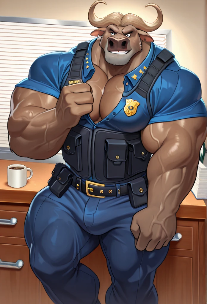 Solo, 1boy, perfect anatomy, sitting in desk, perfect proportion, (old man, old, wrinkles skinned, wrinkles face, Grandpa, police shorts, office, police shirt (open shirt)), perfect center, sharp eyes, big eyes, peaceful, eyes, (smile, happiness), calm, perfect fingers, big hand, fingers. Huge Muscular Old man with short hair, shoes, (cargo shorts), view from side, pectoral, thick arms, huge pectoral, wide pectoral, white hair, white beards, simple background, masterpiece, semirealistic:1.2, high detailed, 8k, high resolution, perfect center, full view. ((really big muscle, massive muscular, sixpack, thick arms, wide pectoral, super huge muscle, hyper muscular, over sized muscle, huge arms, big arms, huge pectoral))