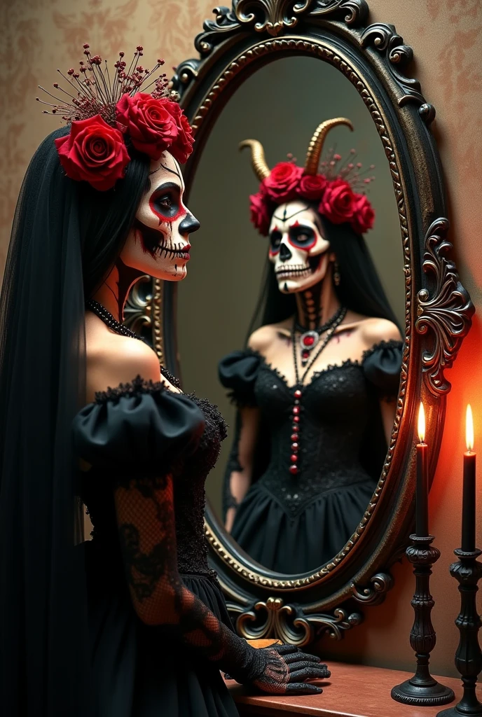 hongxinliang, 1girl, skull face, (solo:1.21), hanfu, <lora:hanfuMing_v31:0.3>