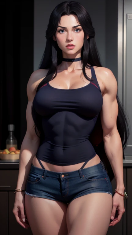 (masterpiece), (extremely intricate:1.3), (realistic), portrait of a girl, flat chest, the most beautiful in the world, Bushy eyebrows, wavy hair in ponytail, black hair, (black skin), (very muscular:1.3), (bodybuilder:1.1), beefy arms, cute smile, wearing skin tight long sleeve Henley, jeans, posing, detailed textures, upper body, indoors, bright sunlight, classroom hallway, professional photograph of a stunning woman detailed, looking at the camera, alluring stare, detailed eyes, sharp focus, dramatic, award winning, cinematic lighting, octane render unreal engine, volumetrics dtx, (film grain, blurry background, blurry foreground, bokeh, depth of field, motion blur:1.3)