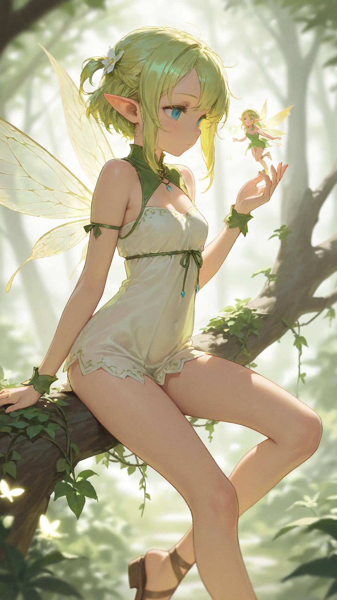  ((best quality)), ((masterpiece)), (detailed), 1 fairy girl, off-shoulder sweater, a fairy, fairy girl, winged pixie girl, girl fairy, various different types of insect wings, small breasts, NSFW，tentacle-like vines, Covered with tentacles, encoiled by tentacles, Tentacles around the body, many tentacles, captured by tentacles, bound by tentacles, trapped by tentacles, Fine details，Tentacled，Tied with tentacles, roaming tentacles, drooling，Crying，horrified expression, panic, fight for survival, helplessness, Detailed body，Full limbs，NSFW, being pulled into a flower, wild environment, jungle, terrifying floral environment, horrific nature, predatory flora, fairy catcher, fairy trapper, fairy catcher plant, tentacle-like vines, fairy trapper-plant, fairy catcher flower, tentacle-like vines, fairy trapper-flower inspired by carnivorous plants; a plant occupying the equivelant evolutionary niche as a spider would 