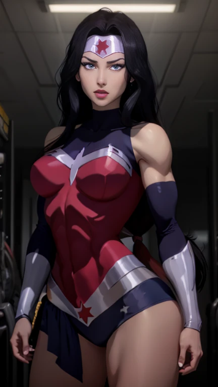 Create the character poison abi from dc comics, transforming wonder woman into a copy of herself con pelo rosa y muchos toques rosa fluor y babas