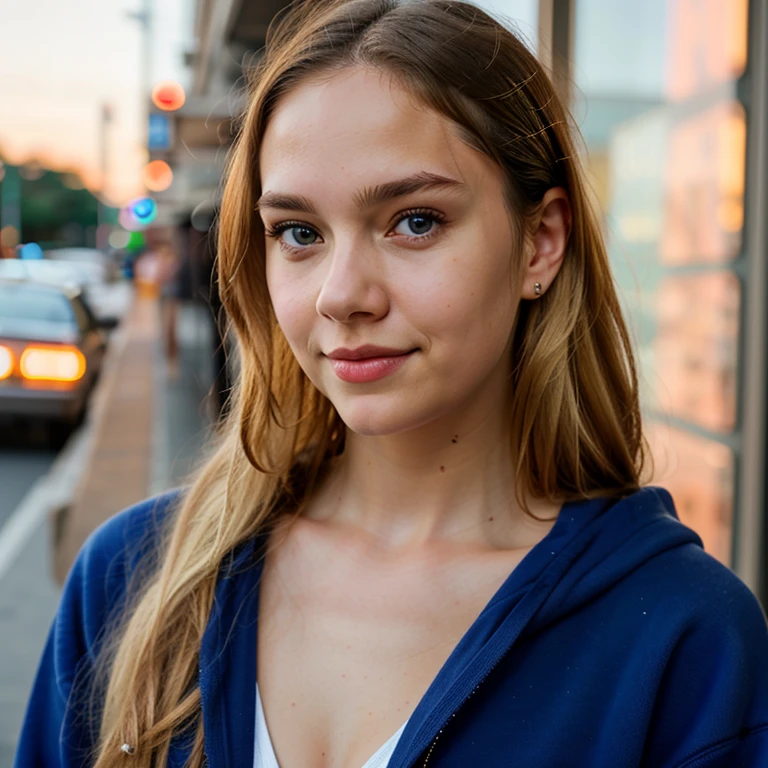 (Masterpiece) Best Quality, photorealistic, Cinematic lighting, crowded street, young teen girls, group photo,1 girl , cute 18 yo, german,blonde hair, cute face, slight smile, pink hoodie, sweaty skin, drops of thick on her face, white drops on her mouth, realistic skin texture, skin pores, freckles, detailed face, grey-blue eyes, open hoodie, loose top let the viewer see half of their chest, bottomless, naked hairy pussy, very dark hairy pussy, Evening, lantern light
