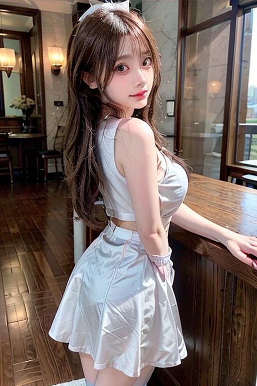 1girll， 独奏，(full bodyesbian)， asiagirl，(In the women's dormitory),Turn your back to the door，(dance)，(Action posture)，((long leges)) ,beauitful face，beautidful eyes，（（Perfect female body）），ssmile， 校服， choker necklace，