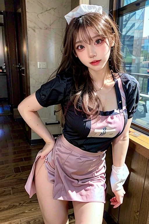 Browsing Caution、((valley:1.5))、Exposed nipples、(Big Tits)、(((pink nurse uniform))、whole body、double eyelid、valley、Hospital room、White garter belt、On the bed、(spread legs:1.5)、Highest quality, Very detailed, Fine details, High resolution, 8K, Perfect dynamic composition, Beautiful details, Beautiful 20 year old woman、The only person,Black Hair、Glamorous Body、Cute face、V-neck、Bright lights、Raise your arms、(Two Arms)、black panties