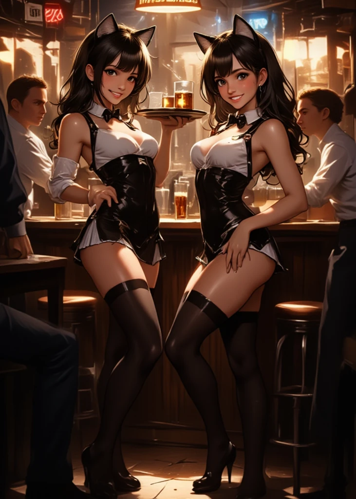 a cat girl is sitting in a large warehouse with many windows in the background and an electric wire and wires hanging up from the ceiling, next to a character standing in front of a door and posing for a picture while holding a gun with a glass of beer in it, a sketched lady with cats ears holding her hand up to the sky and waving at someone, two women touching each other and two men in the background looking down and behind them, a woman standing on her stomach with bloody blood coming out the bottom, a sexy skeleton zombie in the dark holding glowing balls in his hand with three different spell behind her is speech bubble, a woman in a bikini on the floor with no clothes on, two women with black and white art in the background one woman has her hand up, bathing suit standing at, a female character dressed in a robot suit with no panties, a girl is shown wearing a cape and stockings with horns on her head and wearing lewd underwear