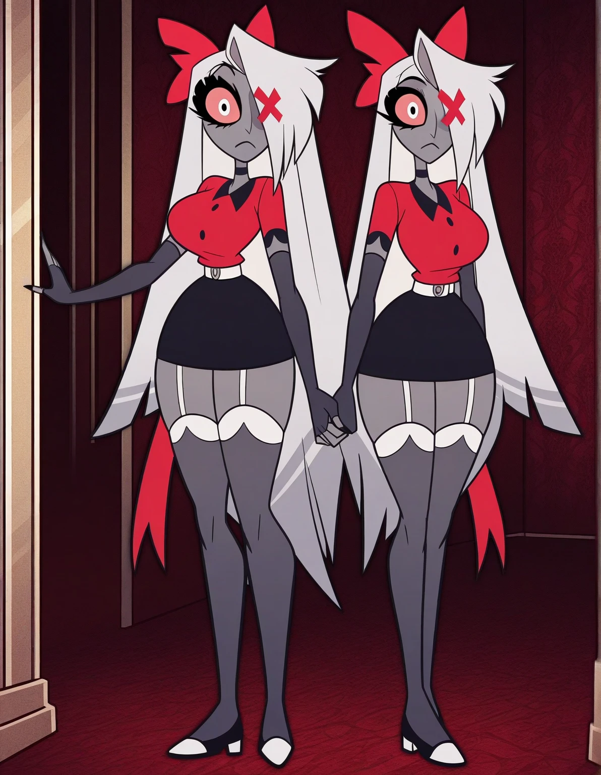 girl　Primary school students　Young Girl　小さいgirl　Height: 130cm　Standing picture Simple design　The dress is a one-piece　Long hair　Long Black Hair　Hair is black　Red eyes　Shoulder Bare